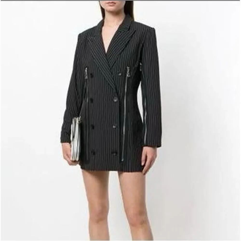Danielle Guizio Pinstripe Blazer Mini Dress Viscose Blend Double Breasted XS